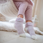 Originale Damen-Schlafsocken mit Federoberteil – Mauve und Creme