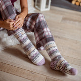 Seelenerwärmende doppellagige Slipper-Socken für Damen – Flieder und Grau