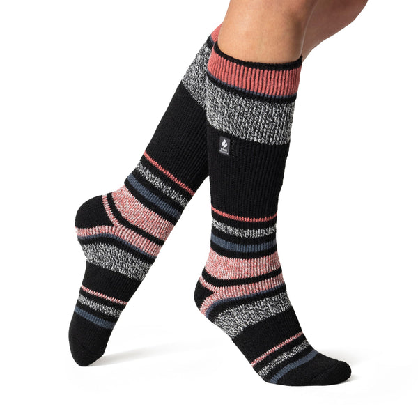 Original lange Ski- und Schneesportsocken für Damen – Schwarz und Rosa