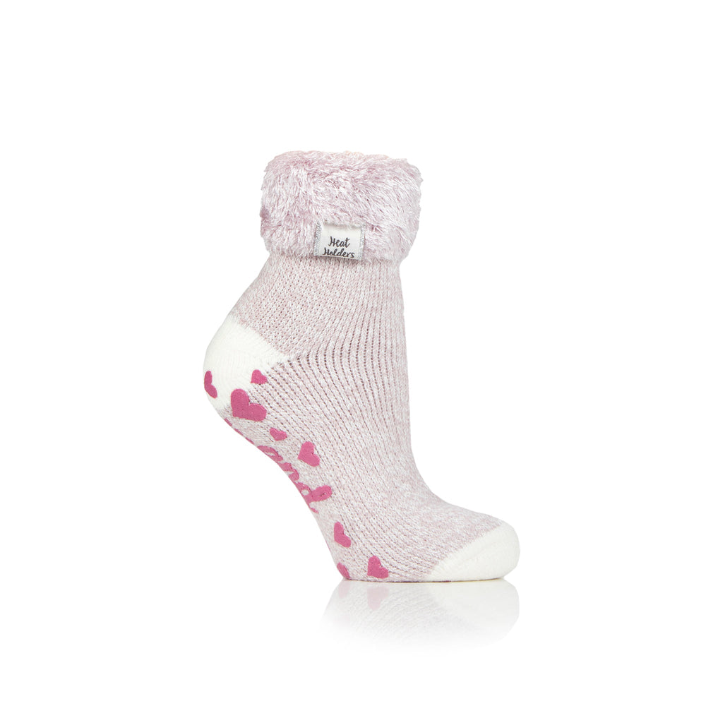 Originale Damen-Lounge-Socken mit Turnover-Feder-Oberteil – Mauve und Creme