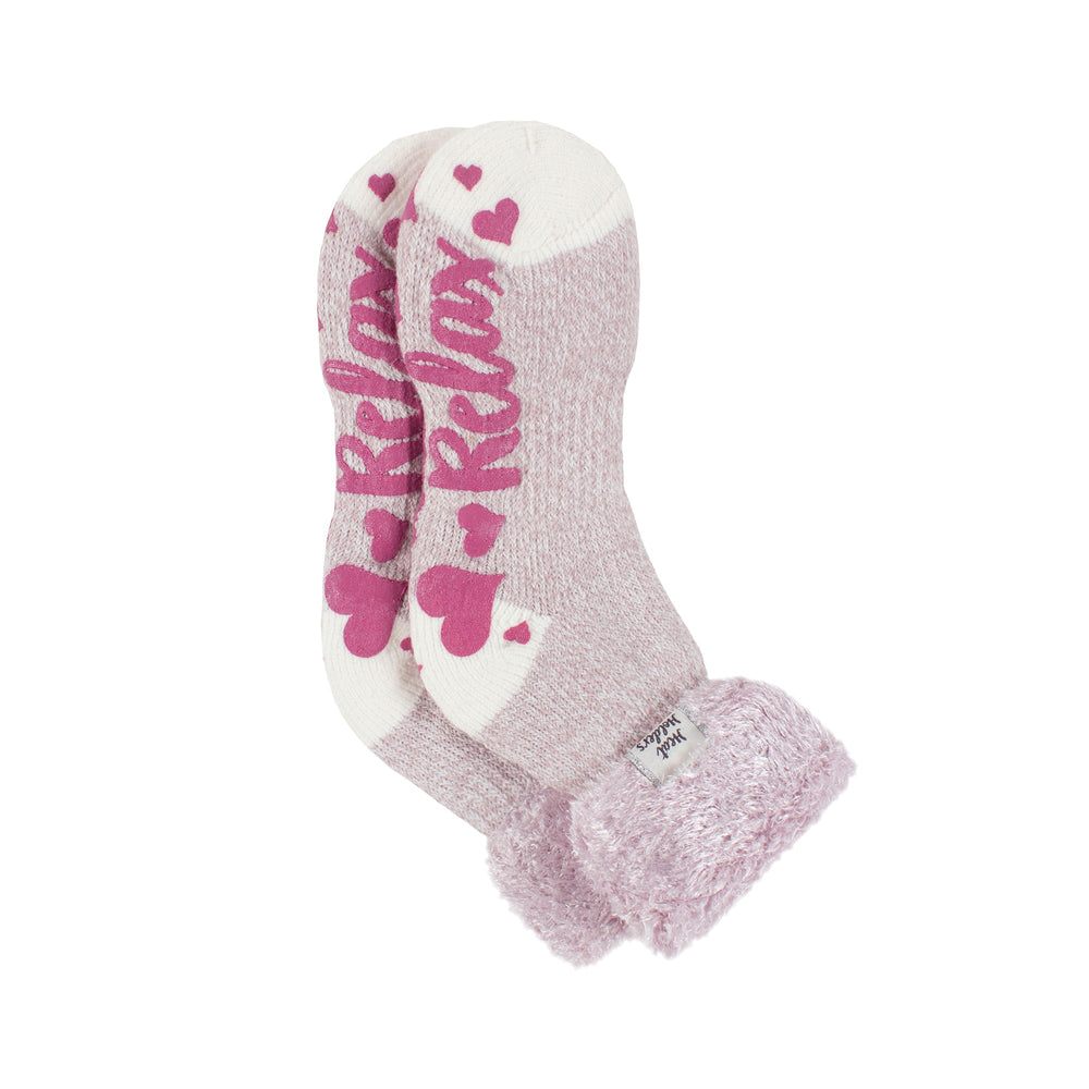 Originale Damen-Lounge-Socken mit Turnover-Feder-Oberteil – Mauve und Creme