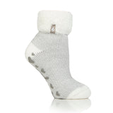 Ladies Original Ara Lounge Socks with Comfy Turnover Feather Top - Silver