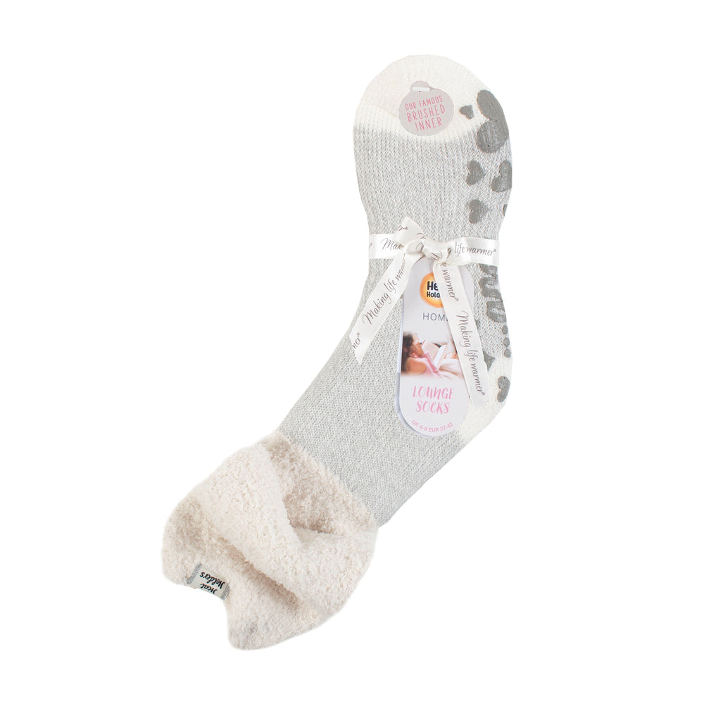 Originale Damen-Lounge-Socken mit bequemem Slouch-Oberteil – Hydra-Creme und Silber