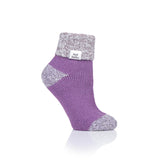 Ladies Original Sleep Socks with Turnover Rib Top - Lilac & Grey