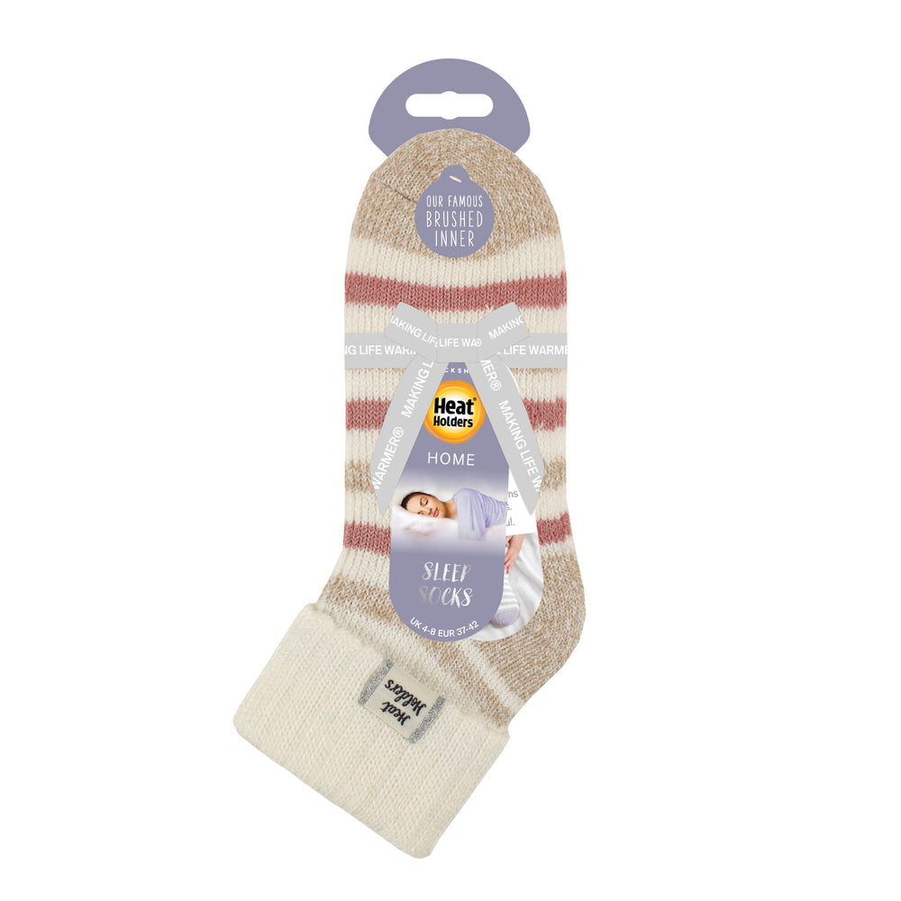 Ladies Original Sleep Socks with Turnover Feather Top - Cream / Dusky Cranberry