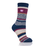 Damen Original Fleckney Twist Stripe Socken – Marineblau und Weinrot