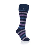 Damen Original Hellebore Gummistiefelsocken – Marineblau und lila gestreift