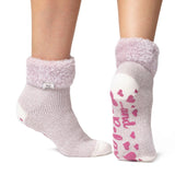 Originale Damen-Lounge-Socken mit Turnover-Feder-Oberteil – Mauve und Creme