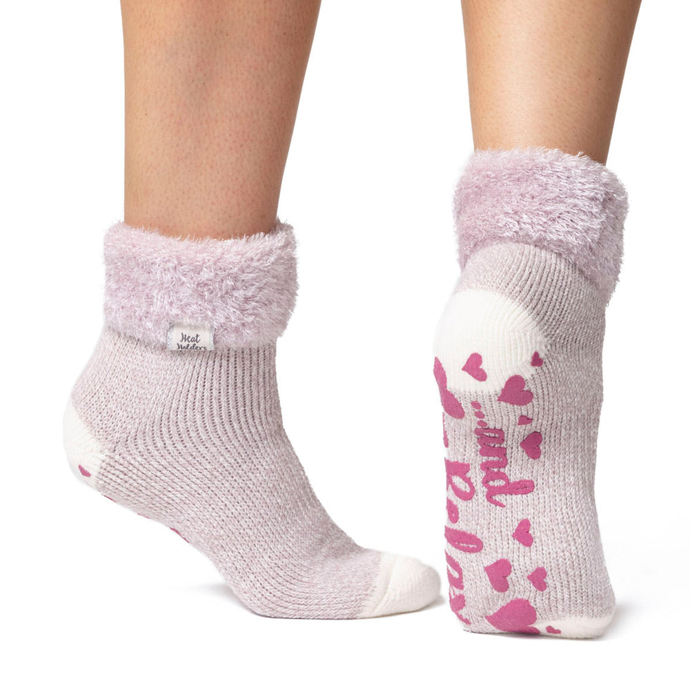 Originale Damen-Lounge-Socken mit Turnover-Feder-Oberteil – Mauve und Creme