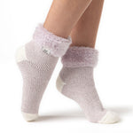 Originale Damen-Schlafsocken mit Federoberteil – Mauve und Creme