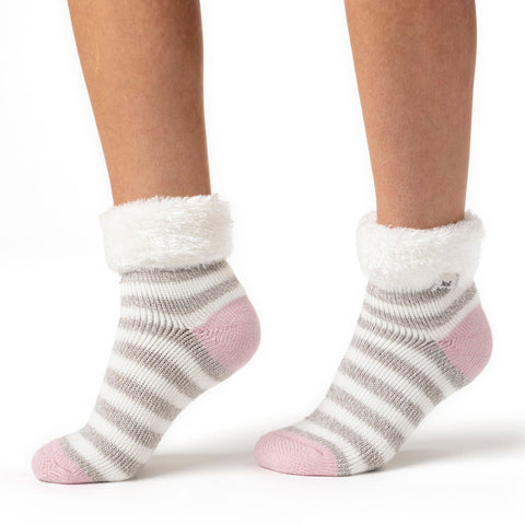 Originale Damen-Schlafsocken mit Wende-Federoberteil – Grau und Creme