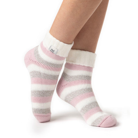 Originale Damen-Schlafsocken mit umgeschlagenem Rippenoberteil – Grau und Rosa