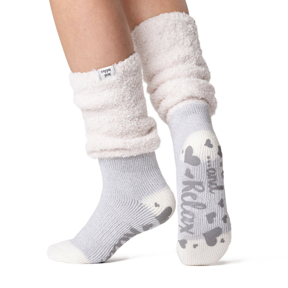 Originale Damen-Lounge-Socken mit bequemem Slouch-Oberteil – Hydra-Creme und Silber
