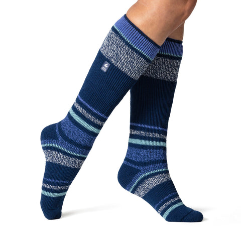 Original lange Ski- und Schneesportsocken für Damen – Indigo