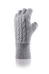 Fingerlose Damen-Handschuhe mit Zopfmuster – Hellgrau