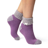 Originale Damen-Schlafsocken mit umgeschlagenem Rippenoberteil – Flieder und Grau