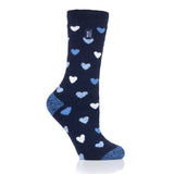 Ladies Lite Jasmine Socks - Jacquard Navy Hearts