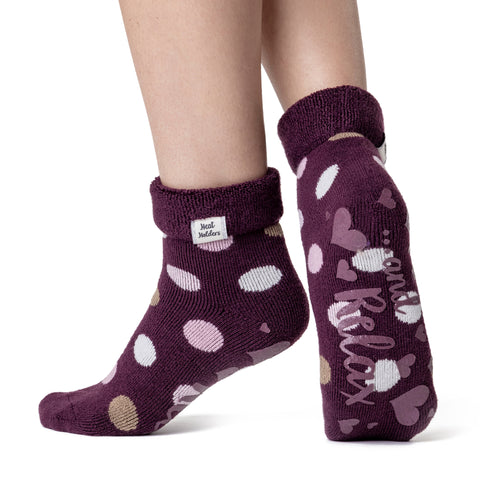 Ladies Lite Lyra Lounge Socks with Turnover Top - Cabernet Dots