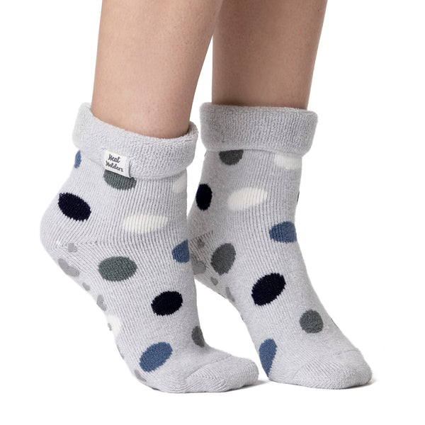 Ladies Lite Lyra Lounge Socks with Turnover Top - Silver Dots