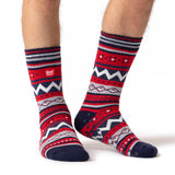 Mens Soul Warming Dual Layer Slipper Socks - Navy & Red