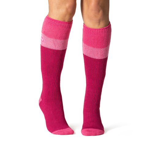 Original lange Ski- und Schneesportsocken für Damen – Rosa, Hellrosa und Himbeere