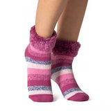 Original Heathfield Lounge-Socken für Damen mit Umschlagoberteil – Rosa gestreift